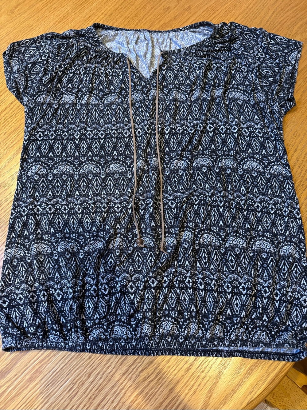 Casual Black & White Printed Short Sleeve Tunic Top